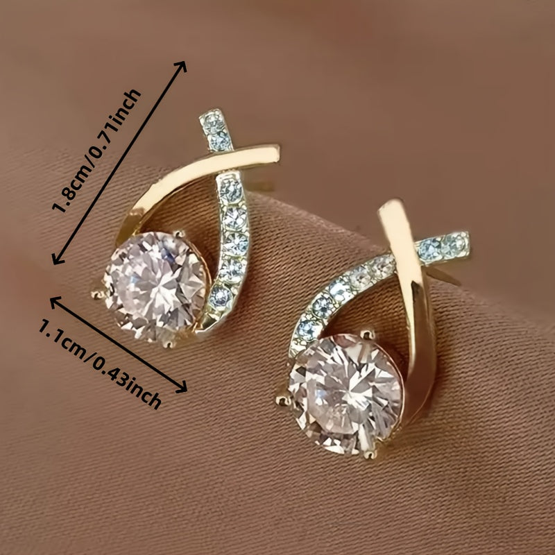 Golden Cross Zirconia Stud Earrings