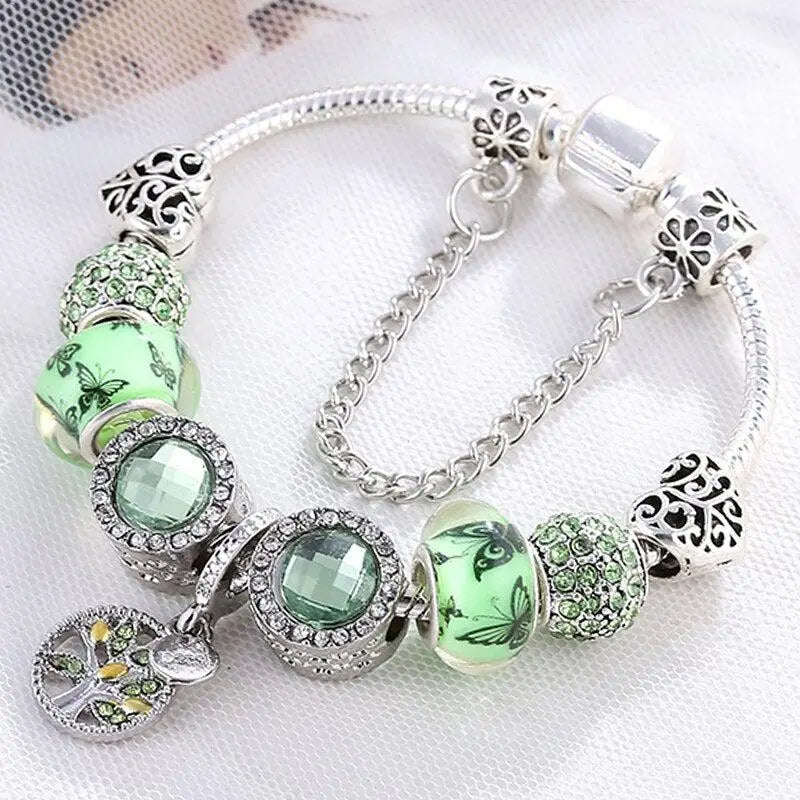 Chic Bracelet in Silver and Green Crystal