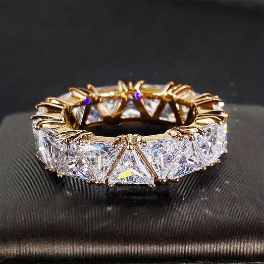 Gold Ring with Sparkling Crystal Inlay