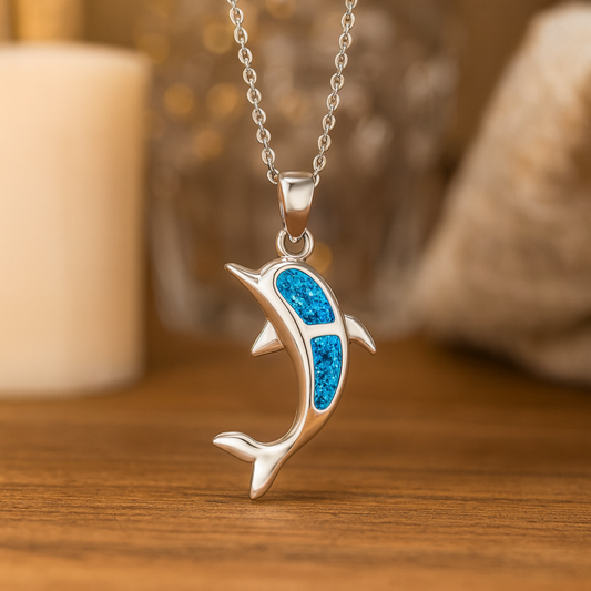 Silver Dolphin Necklace with Opal