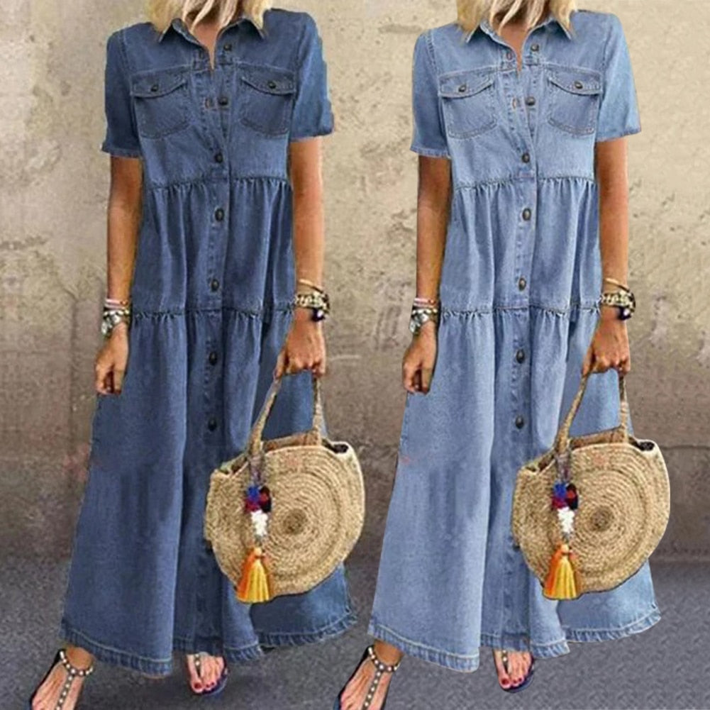 Ariella | Vintage Denim Style Maxi Dress