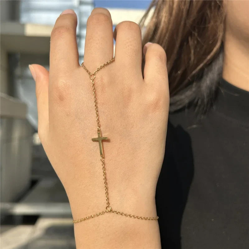 Gold Cross Hand Bracelet