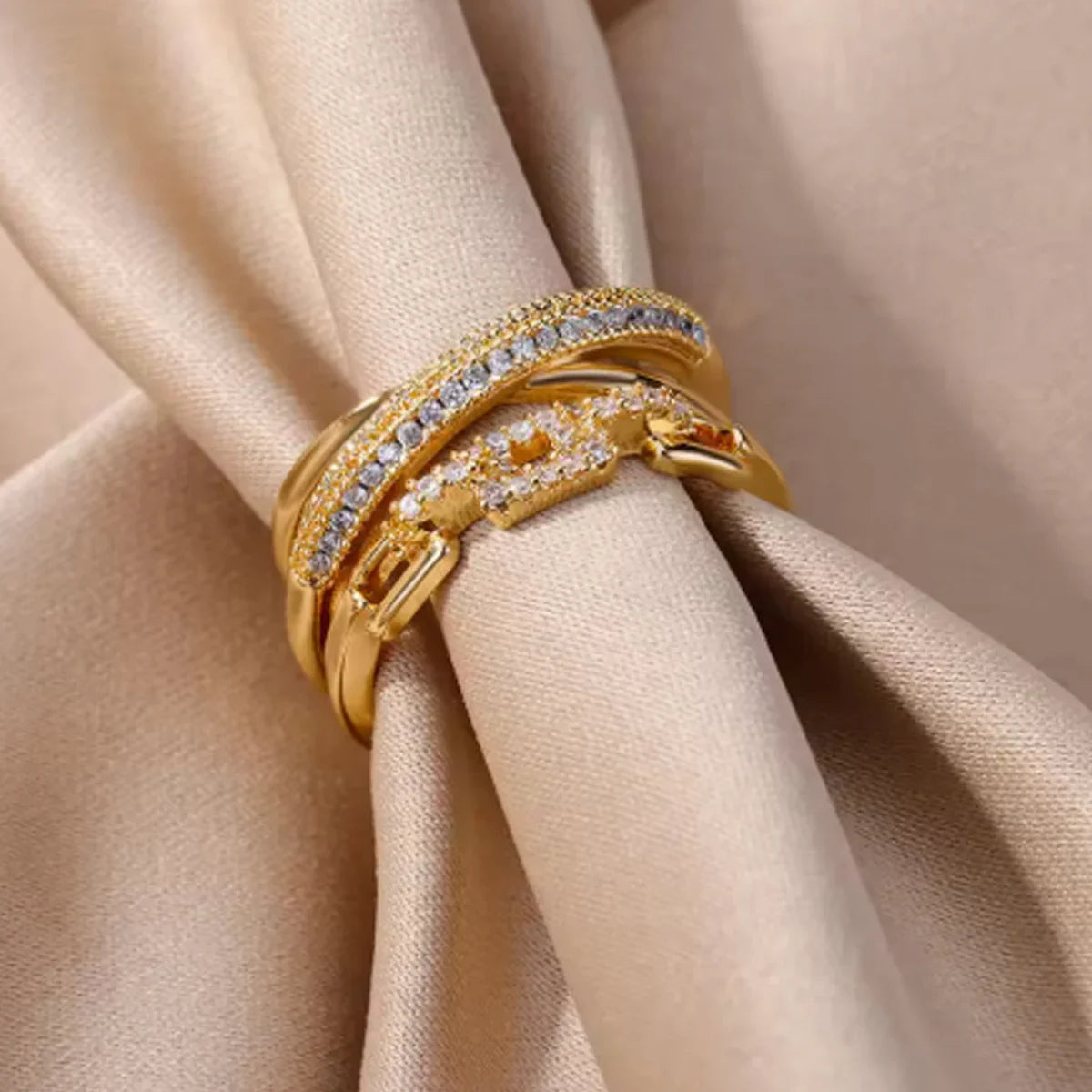 Shining Gold Link Statement Ring