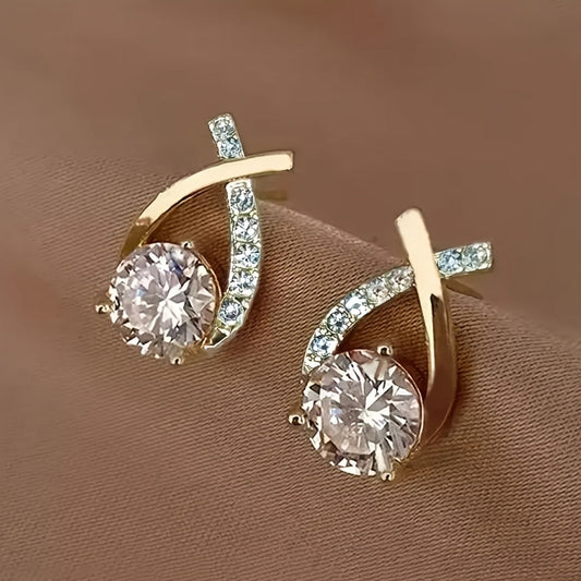 Golden Cross Zirconia Stud Earrings