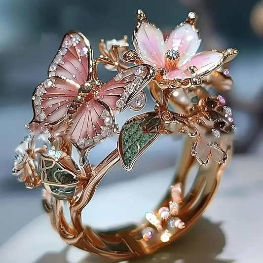 Bright Nature-Inspired Butterfly Ring with Zirconia