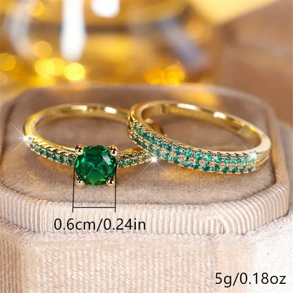 Emerald Duo Ring Gold Set