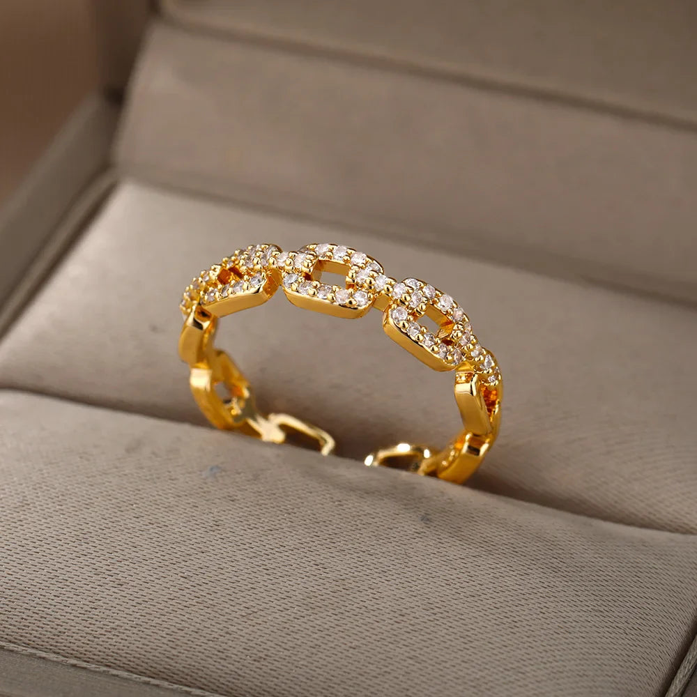 Golden Chain Link Crystal Ring