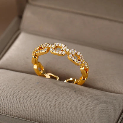 Golden Chain Link Crystal Ring