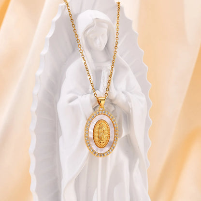 Gold Mary Oval Pendant Necklace