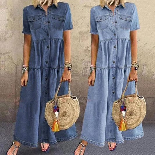 Ariella | Vintage Denim Style Maxi Dress