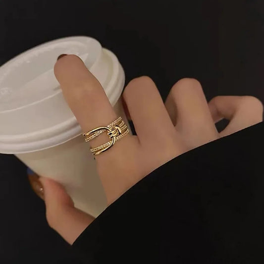 Golden Double Band Chain Ring