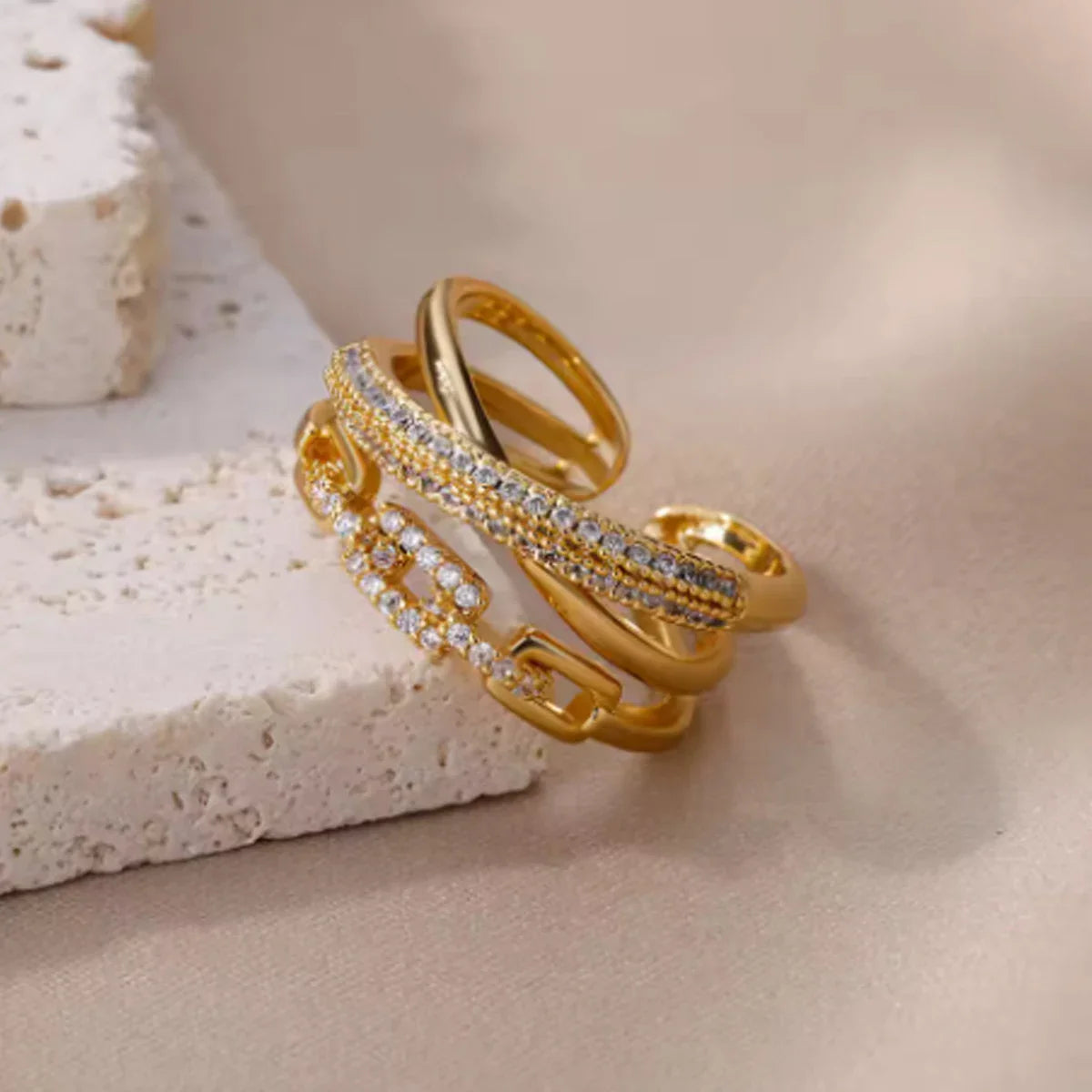 Shining Gold Link Statement Ring