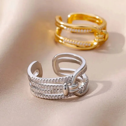Golden Double Band Chain Ring