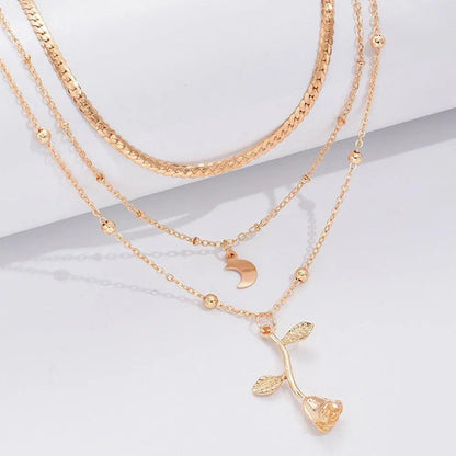 Golden Rose Pendant Necklace Set