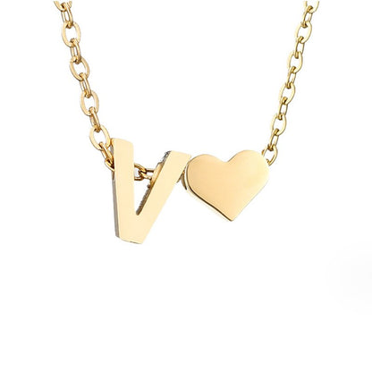 Minimalist Initial Necklace with Heart Charm