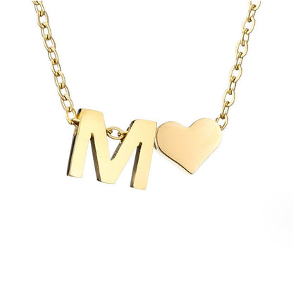 Minimalist Initial Necklace with Heart Charm