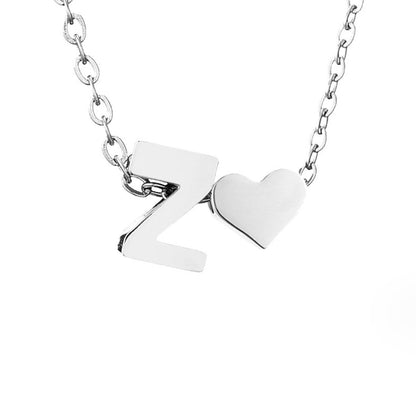 Minimalist Initial Necklace with Heart Charm