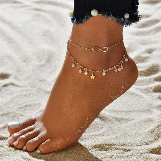 Elegant Infinity Anklet with Earl and Star Pendants