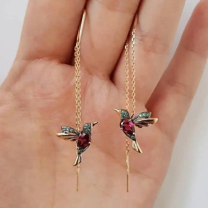 Enamel Hummingbird Earrings Adorned with Zirconias