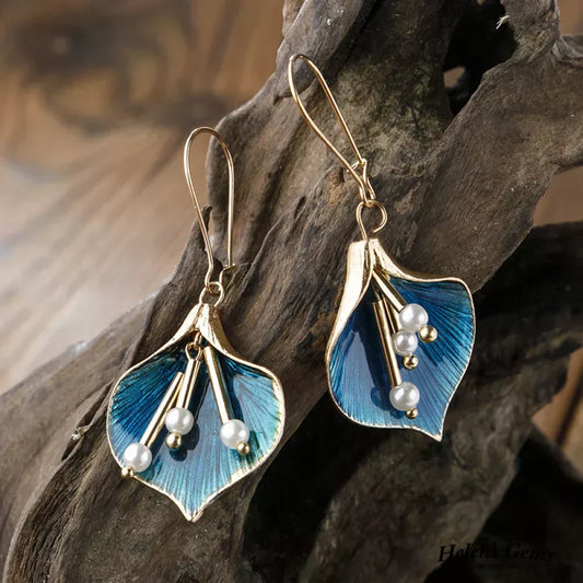 Elegant Blue Lotus Silver Earrings